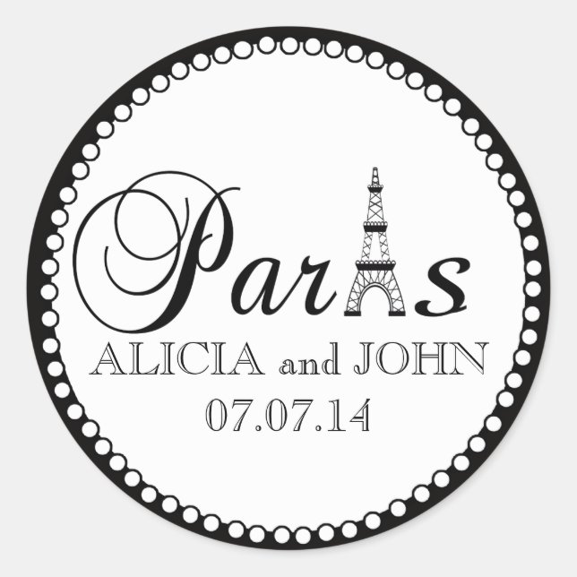 Paris Mariage Favor Câble Stickers Nom Date (Devant)