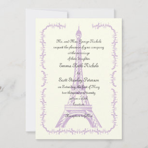 Paris mariage violet Tour Eiffel invitation en ivo