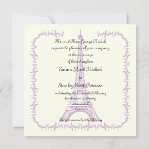 Paris mariage violet Tour Eiffel invitation en ivo