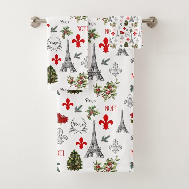 Paris Noël Tour Eiffel Serviettes de bain blanches (En situation)