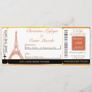 Paris Peach Boarding Pass Faire-part de mariage