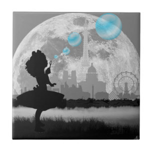 PARIS Petite Fille Faisant Carreau Céramique Bulle
