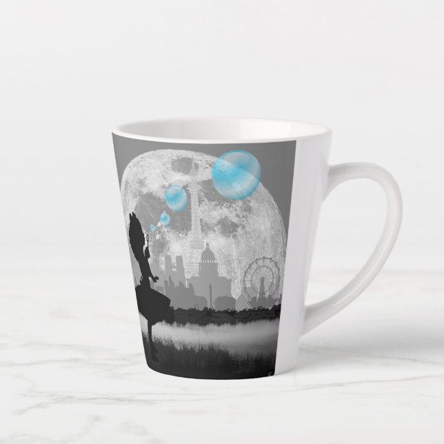 PARIS Petite Fille Faisant du Café Bulle Bleue Mug (Droite)