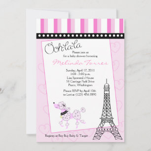 Paris Poodle 5x7 Baby shower rose Invitation