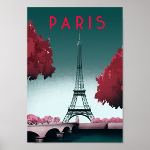 Paris  Poster Vintage voyage  Pap de matte amélior