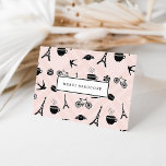 Paris Romance Merci<br><div class="desc">Dites merci dans le style chic avec nos cartes d'inspiration parisienne avec silhouettes de motif de tour Eiffel,  croissants,  macarons,  tasses à café,  oiseaux et vélos en noir sur un arrière - plan rose vif. Les cartes ont un message avant personnalisable (par défaut,  "merci beaucoup"). À l'intérieur.</div>