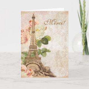 Paris Rose Rose Vintage Carte de remerciements rom