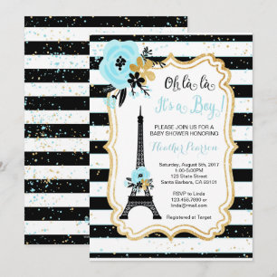 Paris Thème Baby shower Invitation - Bleu