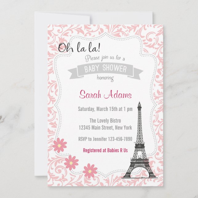 Paris Thème Invitation Baby shower (Devant)
