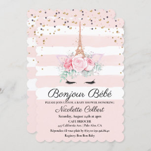 Paris Thème Unicorn Floral Baby shower Invitation