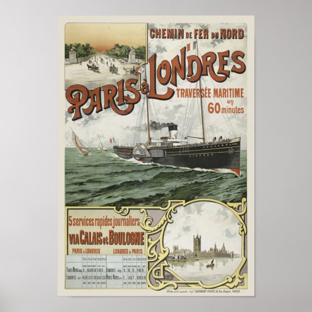 Paris to London Vintage Poster 1890 (Devant)