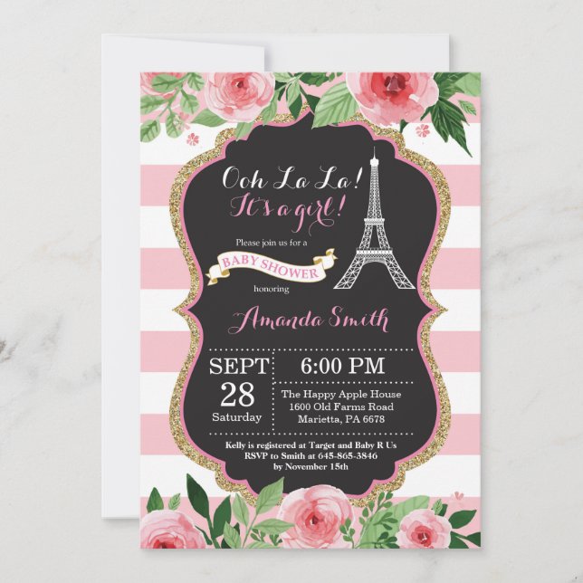 Paris Tour Eiffel Baby shower Invitation (Devant)