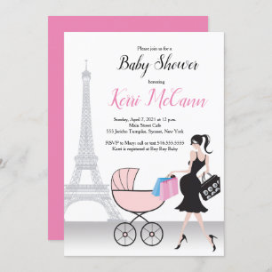 Paris Tour Eiffel Baby shower rose Invitation