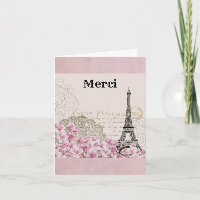 Paris Tour Eiffel France Merci Vintage rose (Devant)