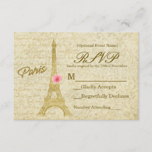 Paris Tour Eiffel Gold & Rose Elégante carte RSVP