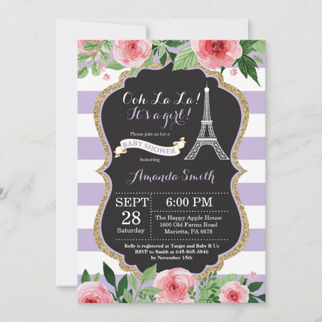 Paris Tour Eiffel Invitation Baby shower (Devant)