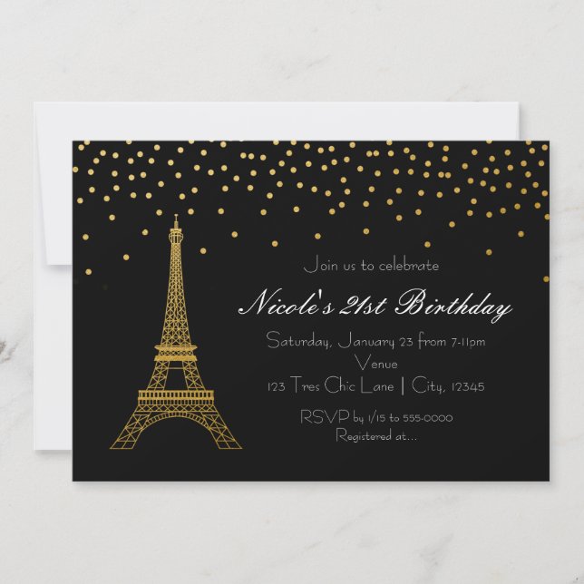 Paris Tour Eiffel Invitations de Black & Gold Part (Devant)
