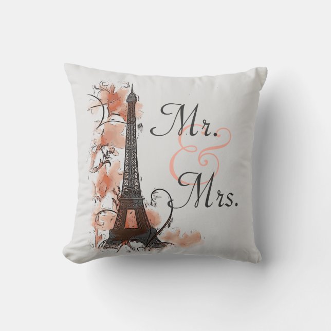 Paris Tour Eiffel M. Mme mariage coussin (Recto)