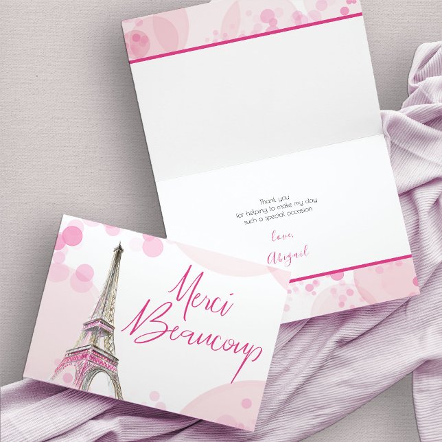 Paris Tour Eiffel Merci Beaucoup Blanc Rose (Merci Beaucoup French Eiffel Tower Thank You Card)