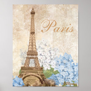 Paris Vintage Blue Hydrangea Imprimer ou poster