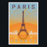 Paris vintage poster<br><div class="desc">Paris vintage poster in orange and blue textured background with skyiline in white</div>