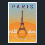 Paris vintage poster<br><div class="desc">Paris vintage poster in orange and blue textured background with skyiline in white</div>