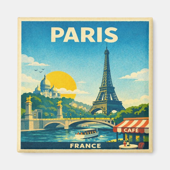 Paris Vintage Travel Poster Magnet (Devant)