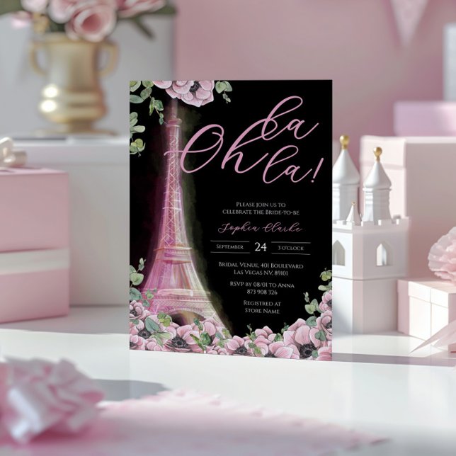 Parisian Black Pink Floral Invitation (Créateur téléchargé)
