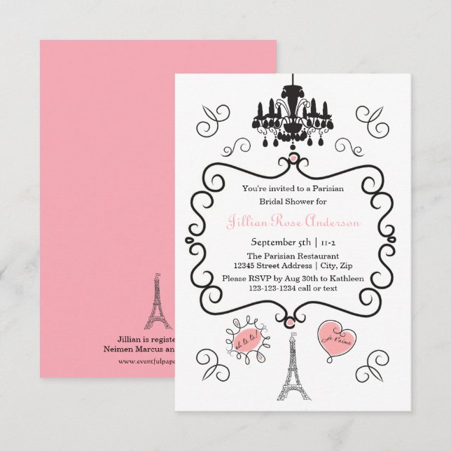 Parisien à thème - Invitation de douche nuptiale 3 (Devant / Derrière)