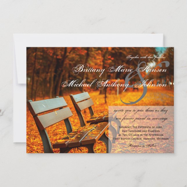 Park Bench Fall quitte les invitations de mariage (Devant)