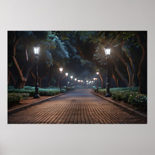 Park Path par Lamplight - Poster Serene Evening