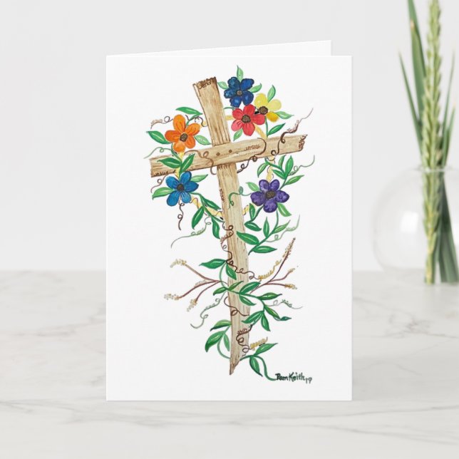 Parlez Jésus Fleur Croix Carte de voeux (Devant)