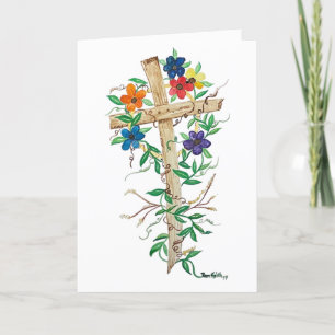 Parlez Jésus Fleur Croix Carte de voeux