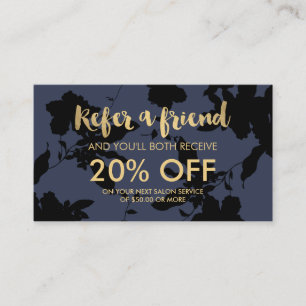 Parrainage Black Floral Gold Texte Bleu Salon Carte de référe