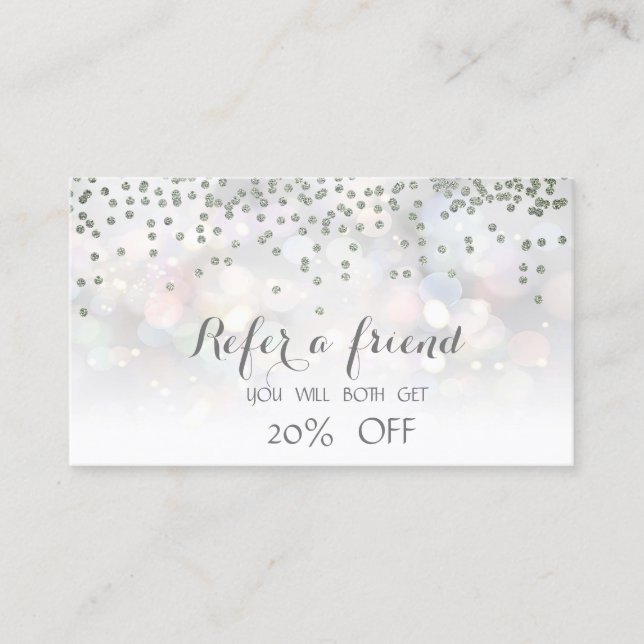 Parrainage Carte de recommandation Elegant Bokeh Silver Diamo (Devant)