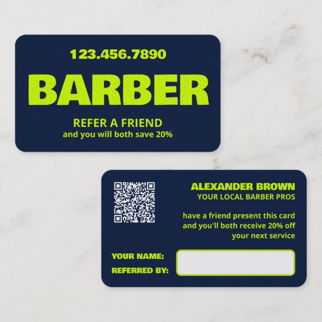 Parrainage Carte de référencement Barber QR (Devant / Derrière)
