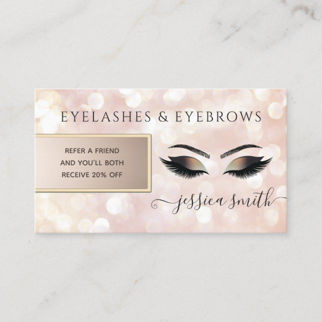 Parrainage Carte de renvoi chic bokeh cils & sourcils (Devant)