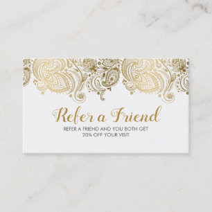 Parrainage Elégant Gold & White Paisley Lace Carte de référen