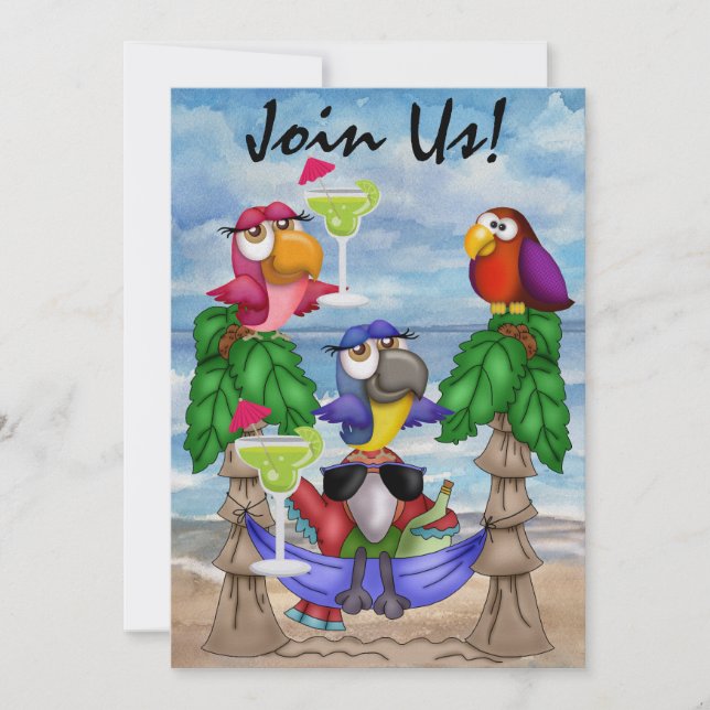 Parrot Beach Party Invitation - SRF (Devant)