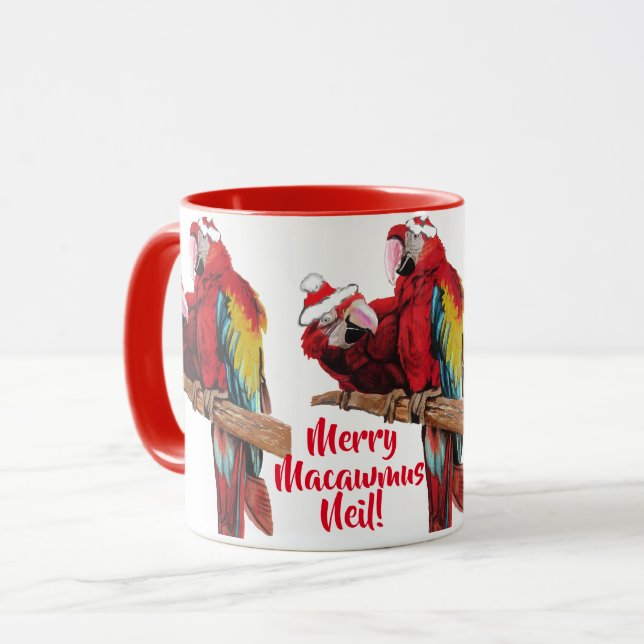 Parrot Oiseaux rouges Joyeux Noël Macaw Mug rouge (Devant gauche)