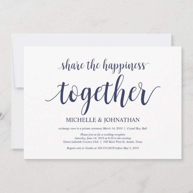 Partagez le bonheur Mariage Elopement Invitations (Devant)