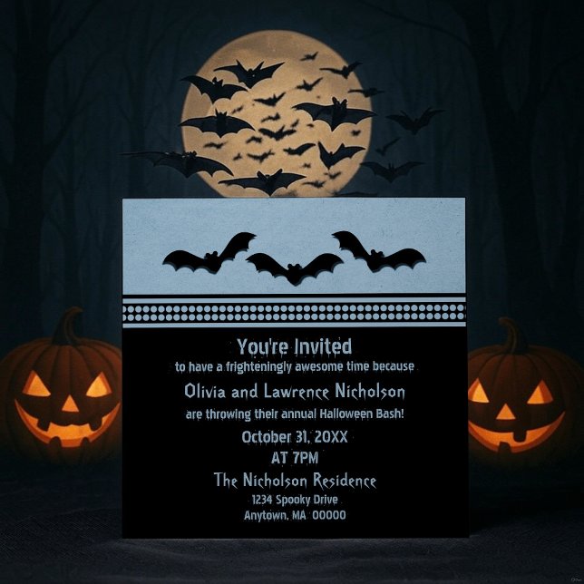 Parti Batty Invitation de la fête d'Halloween, ble (Light Blue Gone Batty Halloween Party Invitation)