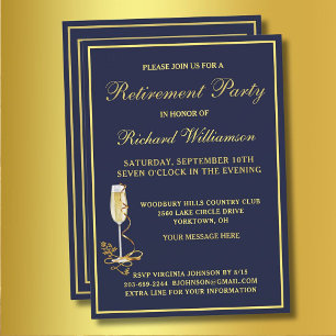 Parti de retraite Elégant Marine Gold Invitation