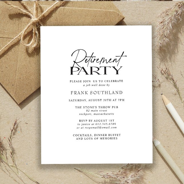 Parti de retraite minimaliste noir blanc (Créateur téléchargé)