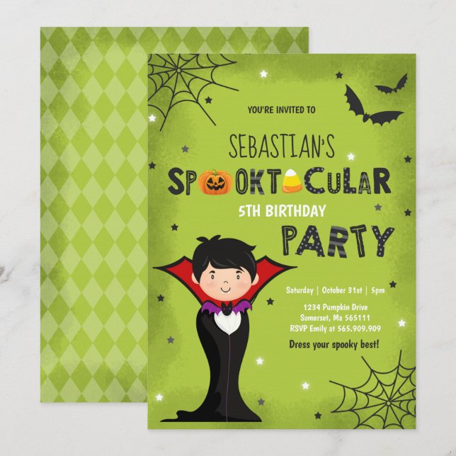 Parti d'Halloween Vampire, Invitation d'anniversai (Devant / Derrière)