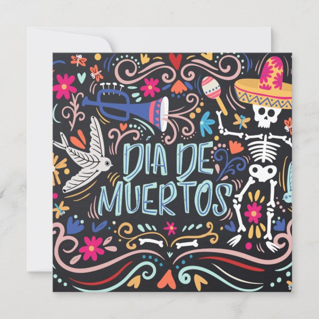 Parti Dia de los Muertos coloré | Invitation (Devant)