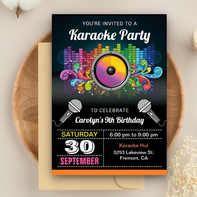 Parti Karaoke | Musique colorée Invitation Anniver (Créateur téléchargé)