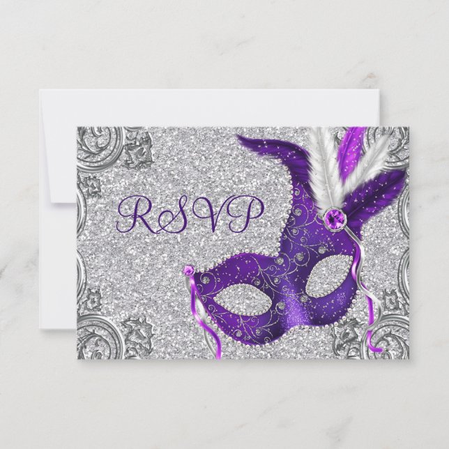 Parti mascarade violet argenté et rose RSVP (Devant)