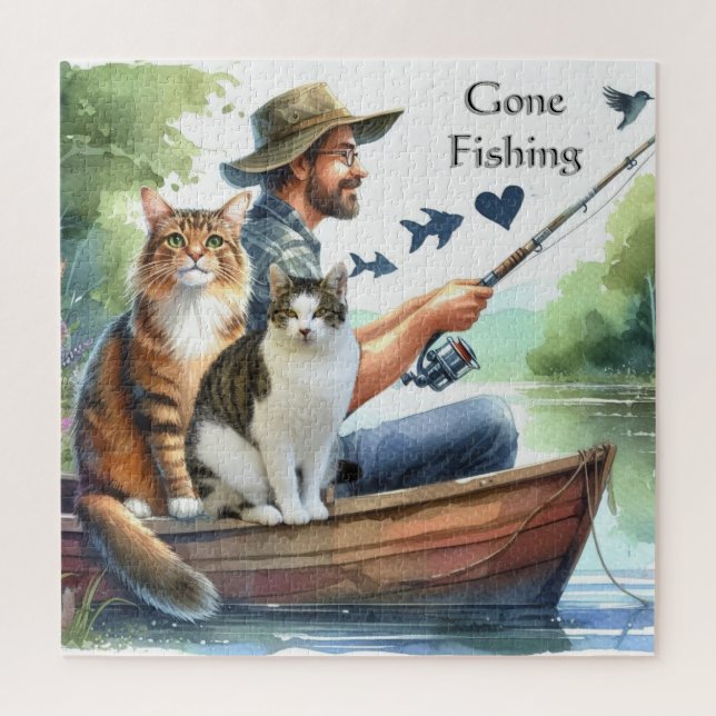 Parti Pêcher Avec Des Chats Mignon Puzzle Pour Amo (Vertical)