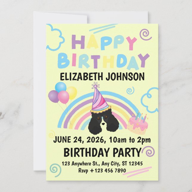 Parti Poodle Birthday Invitation in Yellow (Devant)